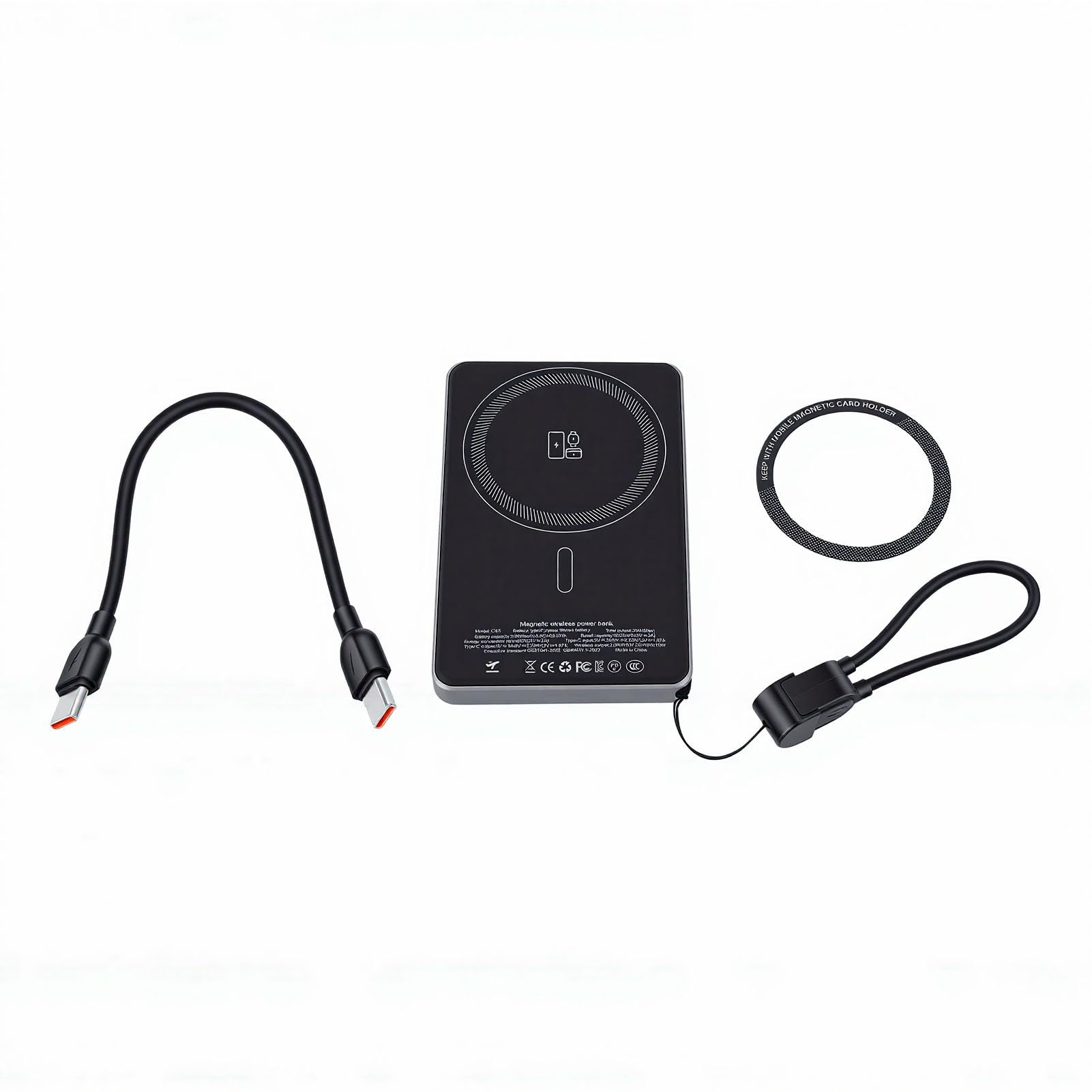 Banco de Energía Inalámbrico Magnético, Cargador Portátil Inalámbrico 3 en 1, Banco de Energía con Soporte Incorporado Apto para Teléfono iOS 12 a 17 USB C 10000mAh 20W (Grey)
