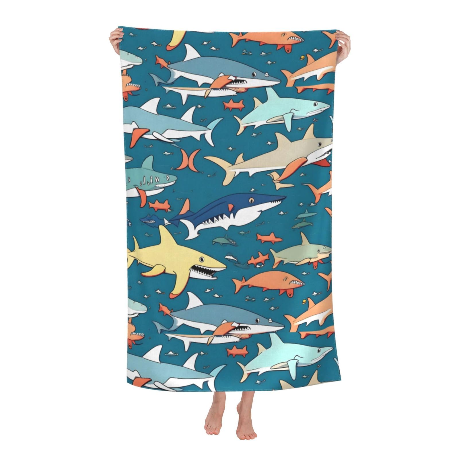 Cbaaghh Shark Sailing Print Adult Beach Towels,Beach & Pool Towel,Beach Towels,Towels For Camping