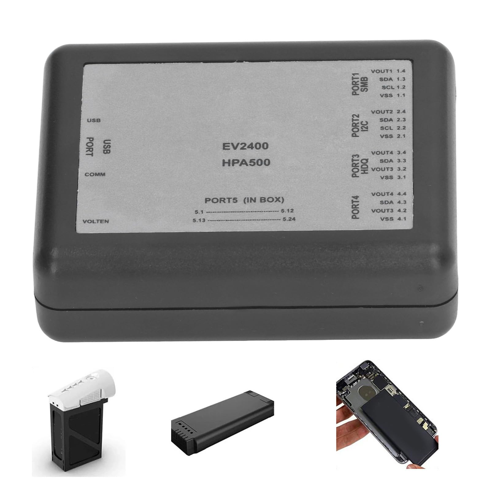 Scatola di Riparazione e Rilevamento Batteria EV2400 con Cavo, Debugger SMB, Protezione Circuito, Regolatore Tensione Automatico, Indicatore LED 3 Colori, Materiale ABS