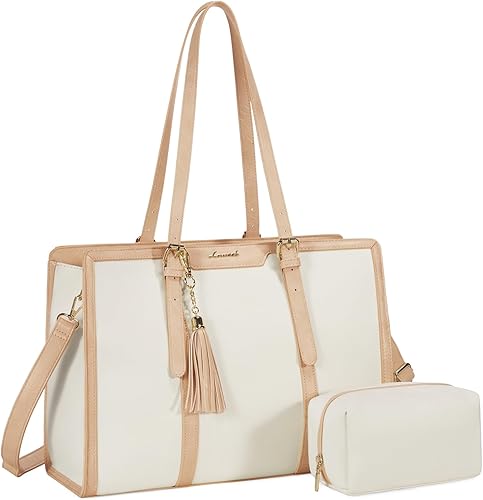 Miniatura 34 de LOVEVOOK Bolso Tote para Laptop para Mujeres - Bolsa para Laptop de PU Ligera de 15.6 pulgadas, Bolsa para Computadora de Gran Capacidad con Cartera