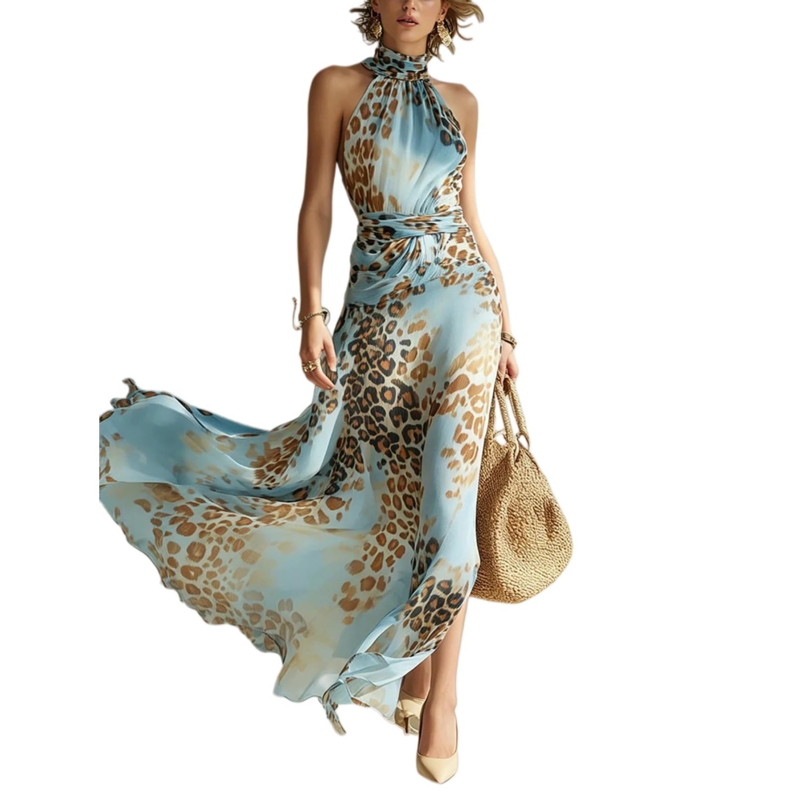 Robe femme léopard imprimé maxi idéale pour vos tenues de plage et vacances d'été