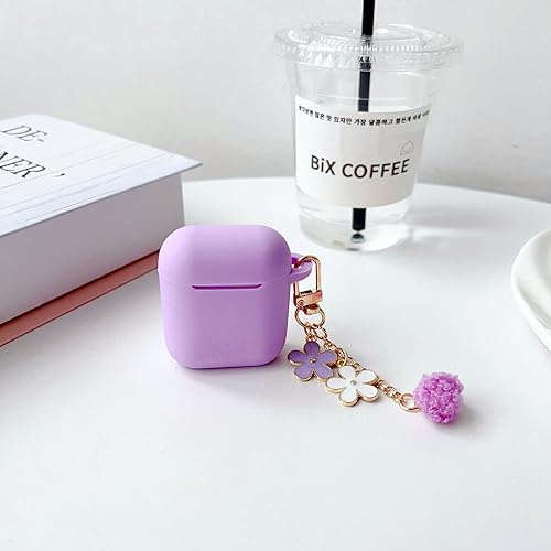Miniatura 6 de Bonita funda morada para Airpods de 21 generación para niñas y mujeres, con llavero de flores y kit de limpieza, funda protectora de silicona suave