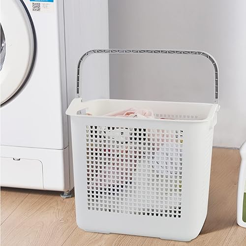 Miniatura 6 de Bringer Cestas de plástico para lavandería de 35 L con asa, paquete de 4 cestas sucias, color blanco