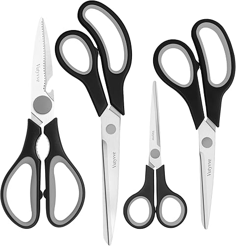 Miniatura 8 de Tijeras de cocina, cuchillas de acero inoxidable, agarre suave, juego de tijeras de cocina multiusos resistentes, negro/verde, juego de 4 piezas