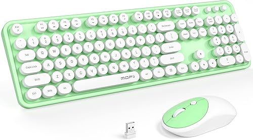 Miniatura 33 de MOFII Combo de teclado inalámbrico y mouse silencioso, delgado y compacto USB de 2.4 G, tamaño completo, lindo teclado de 110 teclas para PC, azul