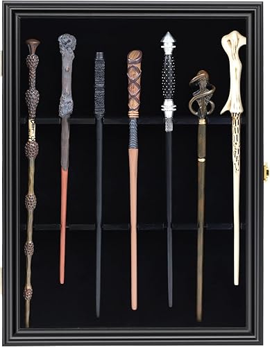 Miniatura 7 de Grhonior 7 varitas vitrina universal Magiquest Soporte de varita mágica de mago soporte de pared con cerradura de madera magiquest varita vertical