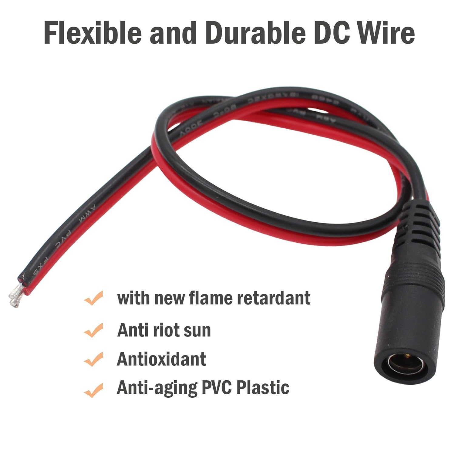 12V 5A DC Power Pigtail Barrel Plug Connector Cable 5 Pairs, 2.1mm x 5.5mm Male Female DC Pigtail Connectors for CCTV Security Camera and 12V Power Supply Adapter - Image 5