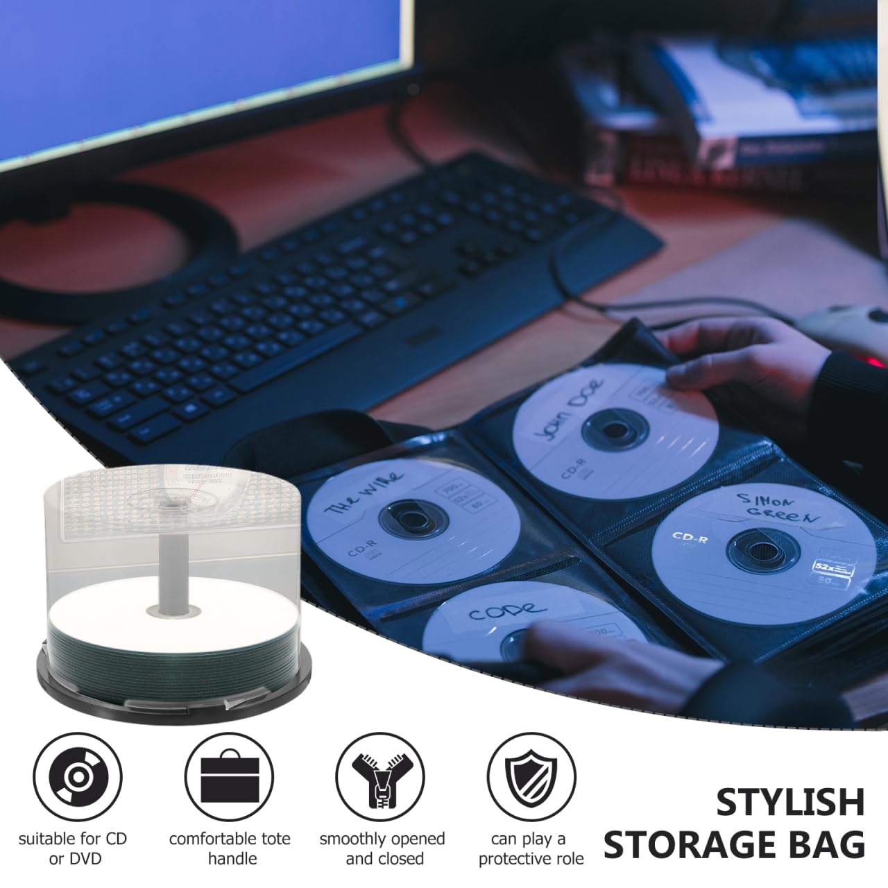 jojofuny Scatola per CD/DVD, 4 pezzi, capacità 50 dischi, contenitore vuoto per DVD, contenitori trasparenti in plastica con mandrino nero