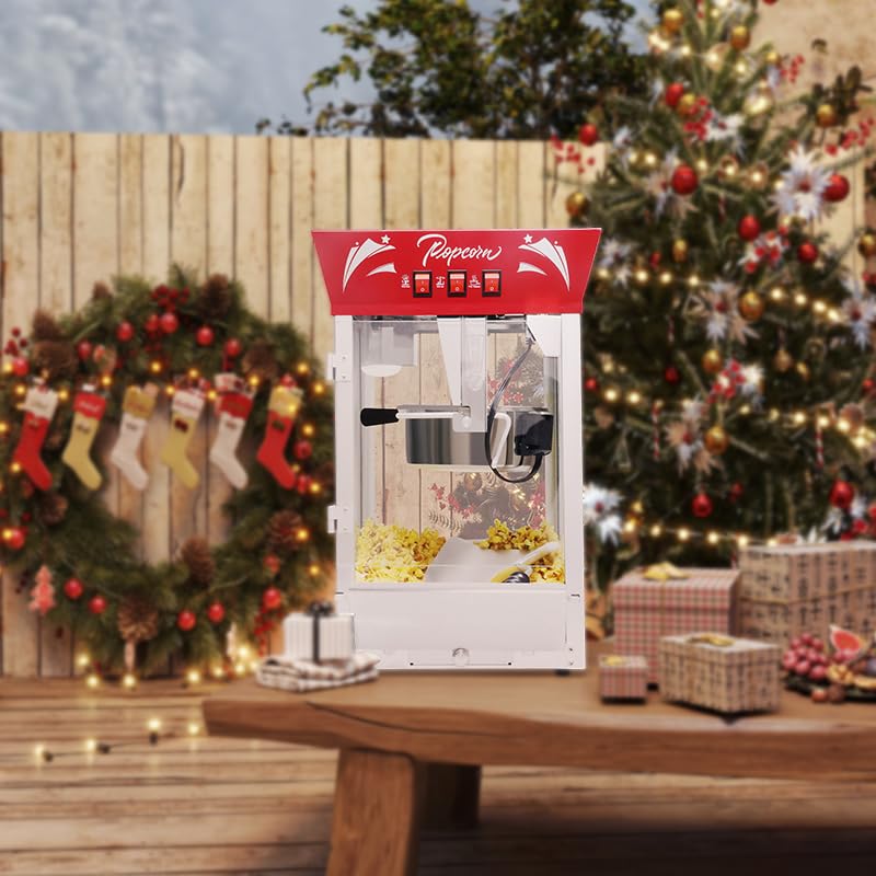 Home Use Popcorn Maker Machine Countertop for Parties,Air Popper Popcorn Maker Electric with 12 Ounce Stainless Steel Kettle for Business Commercial Use Home Theater (Red)