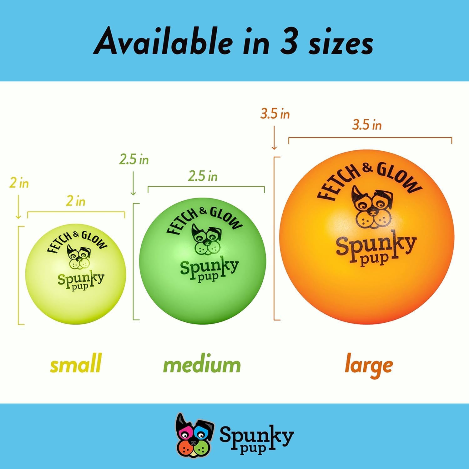Spunky pup Fetch & Glow Ball Dog Toy | Glowing Logo Toss Balls for Large Dogs | Indoor & Outdoor Active Play | Durable | Waterproof & Floats | Non Toxic | Assorted Colors | For Large Dogs image 3