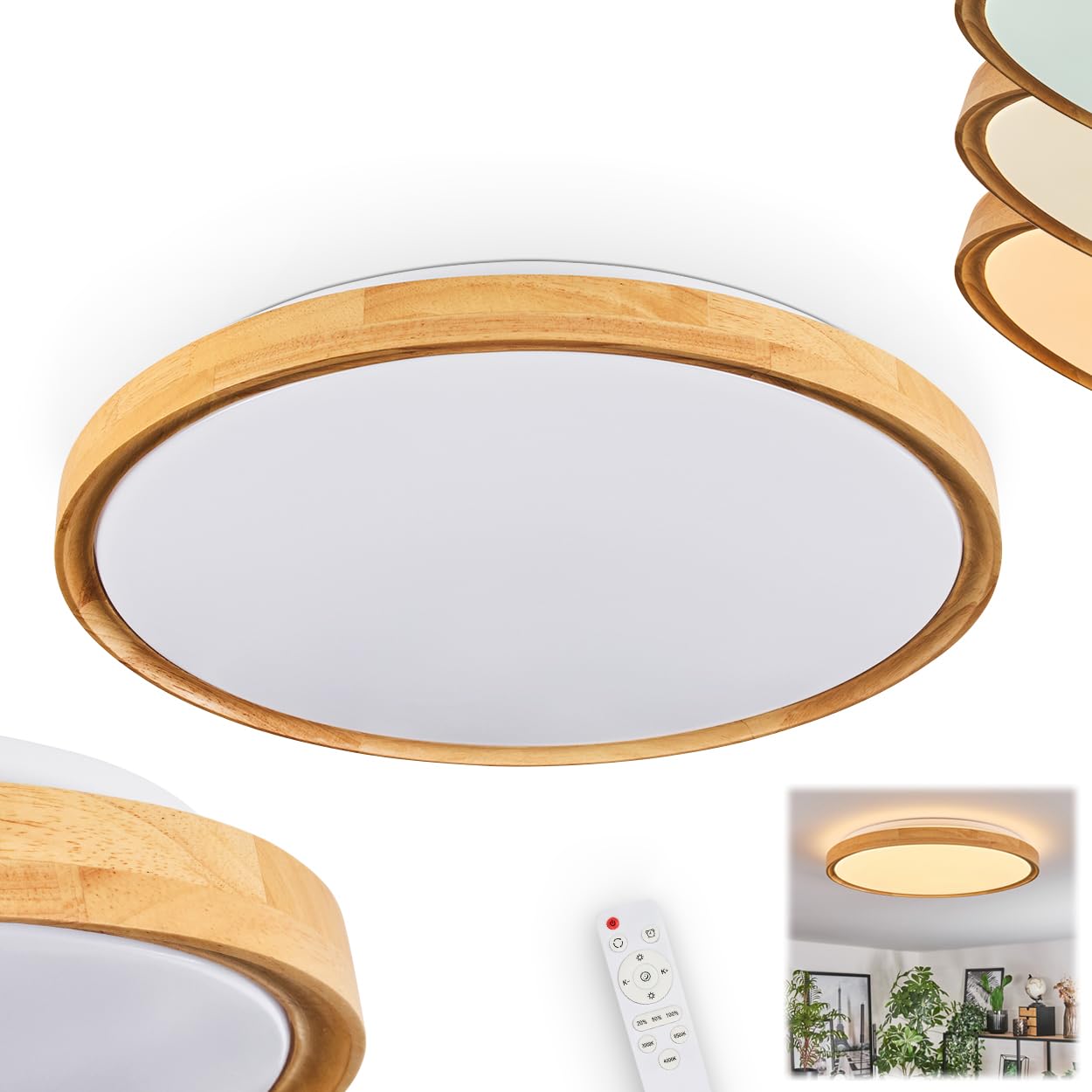 Hofstein Light/White Led Ceiling Sofo, Dimmable Ceiling Lamp Made Of Metal/Bamboo/Plastic In White/Nature, Boho Design Luminaire (Ø 50 Cm), 4100 Lumen, 3000-6000 Kelvin, Led 36 Watt, Incl. Remote Control