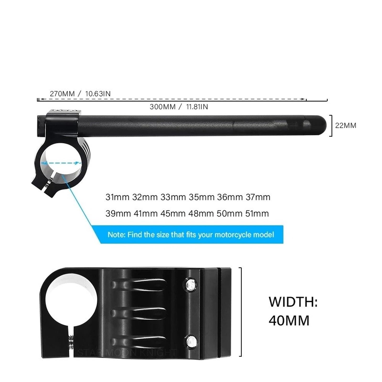 Elevador de Manillar Moto Manillar Universal Aleación Aluminio Color Negro Mate CNC Carreras 31MM- 51MM 37MM 41MM con Clip Elevador Horquilla Regular