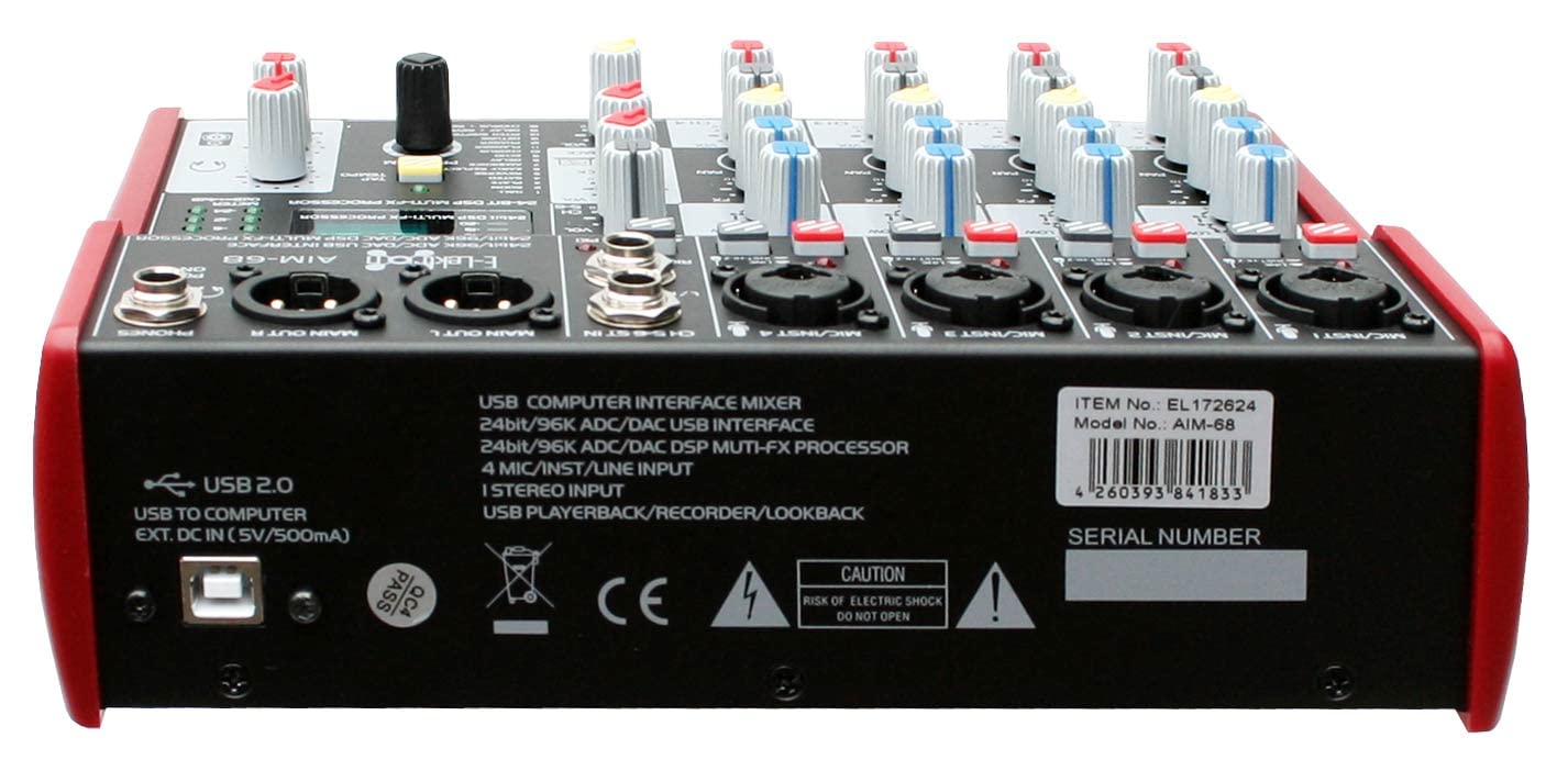 E-Lektron AIM-68 6-Kanal Streaming Audio-Mixer Mischpult mit USB Computer-Interface und DSP-Effekt-Prozessor…