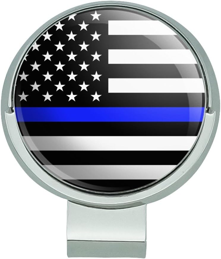 GRAPHICS & MORE Thin Blue Line American Flag Golf Hat Clip with Magnetic Ball Marker