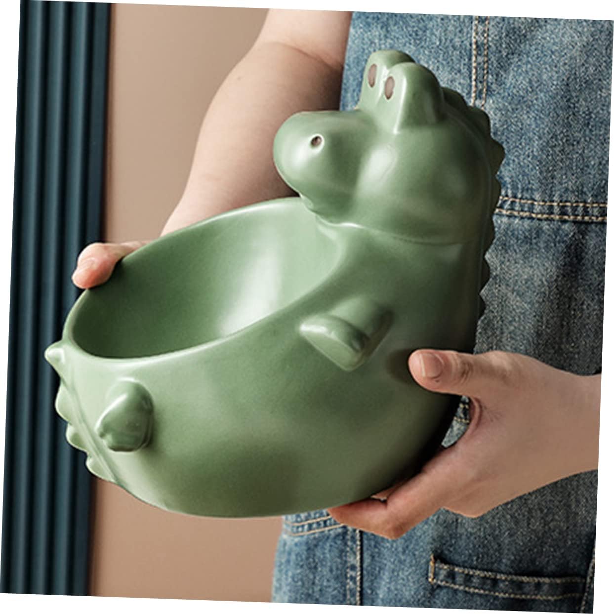 FRCOLOR Ceramic Pet Feeding Bowl with Elevated and Cats Sloping Shape for Comfortable Eating Stable Base Cartoon Dinosaur Style Capacity