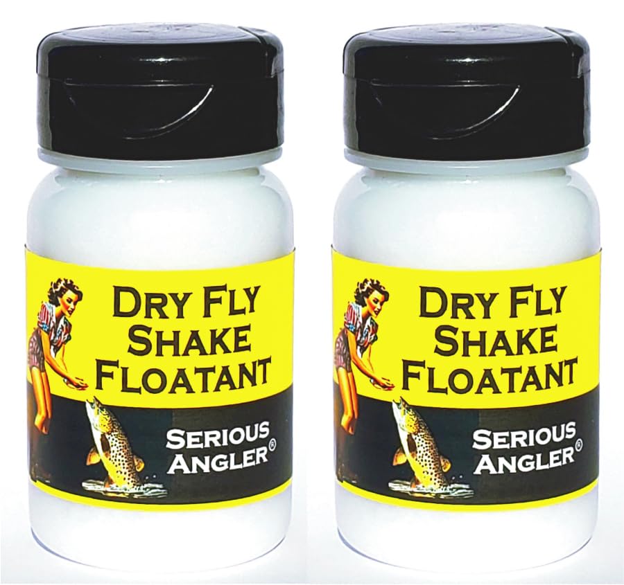 Dry Fly Shake Floatant - Fly Fishing Floatant Creates a Hydrophobic Powder Coating on Dry Flies Just by Shaking. Restores Soggy Flies to Dry High Floating Condition. Made in The USA. Twin Pack
