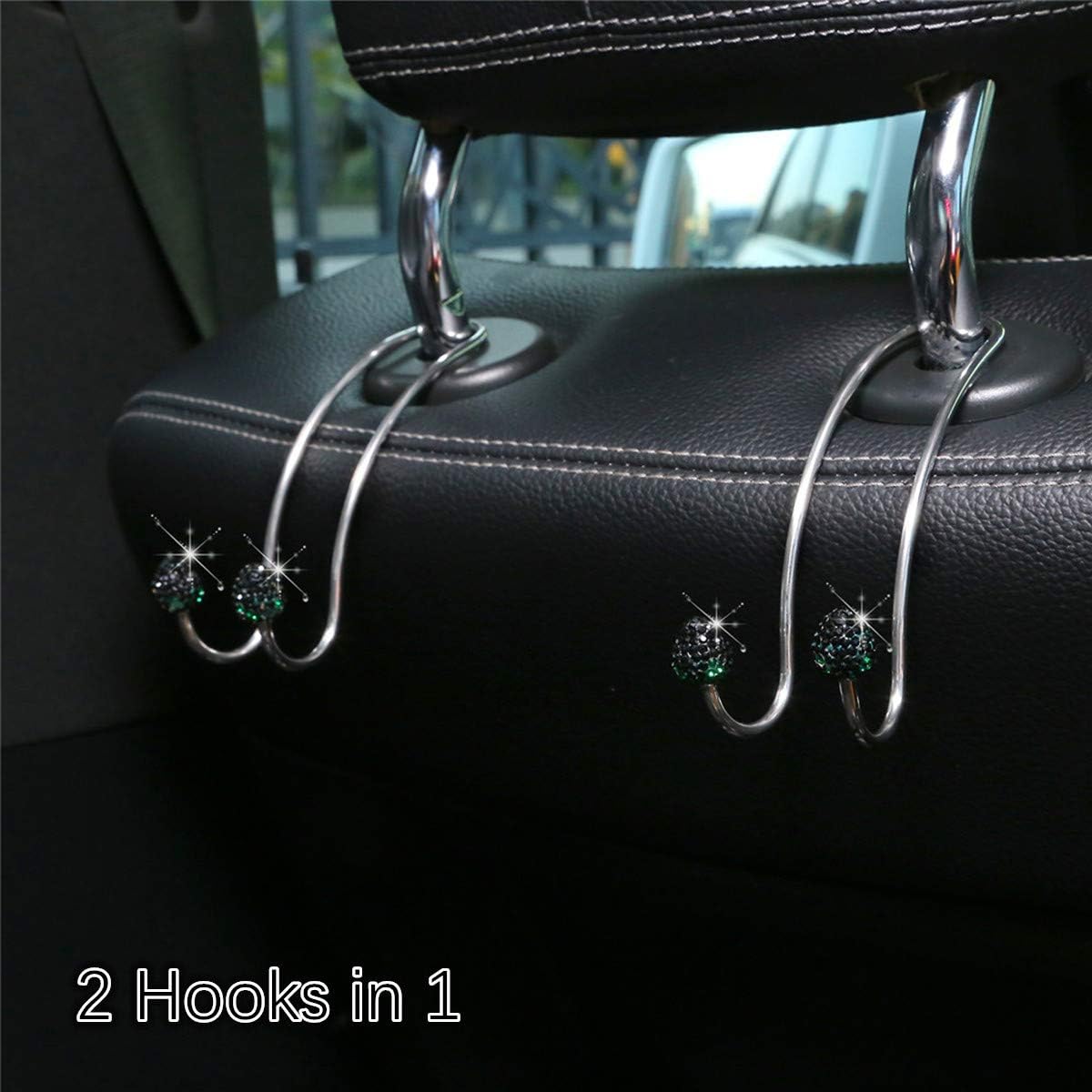 tunfo Auto Hooks Bling Car Hangers Organizer Seat Headrest Hooks Strong and Durable Backseat Hanger Storage Universal for SUV Truck Vehicle 2 Pack(Black)