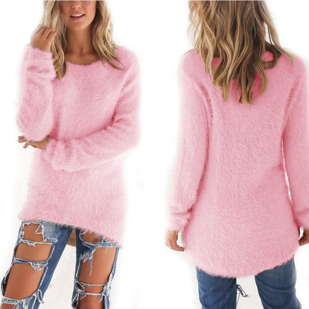 100% Safe Pullovers Autumn Winter Women's O-Neck Sweater Hedging Loose Pullover Casual Solid Sweaters,XX-Large,Pink,