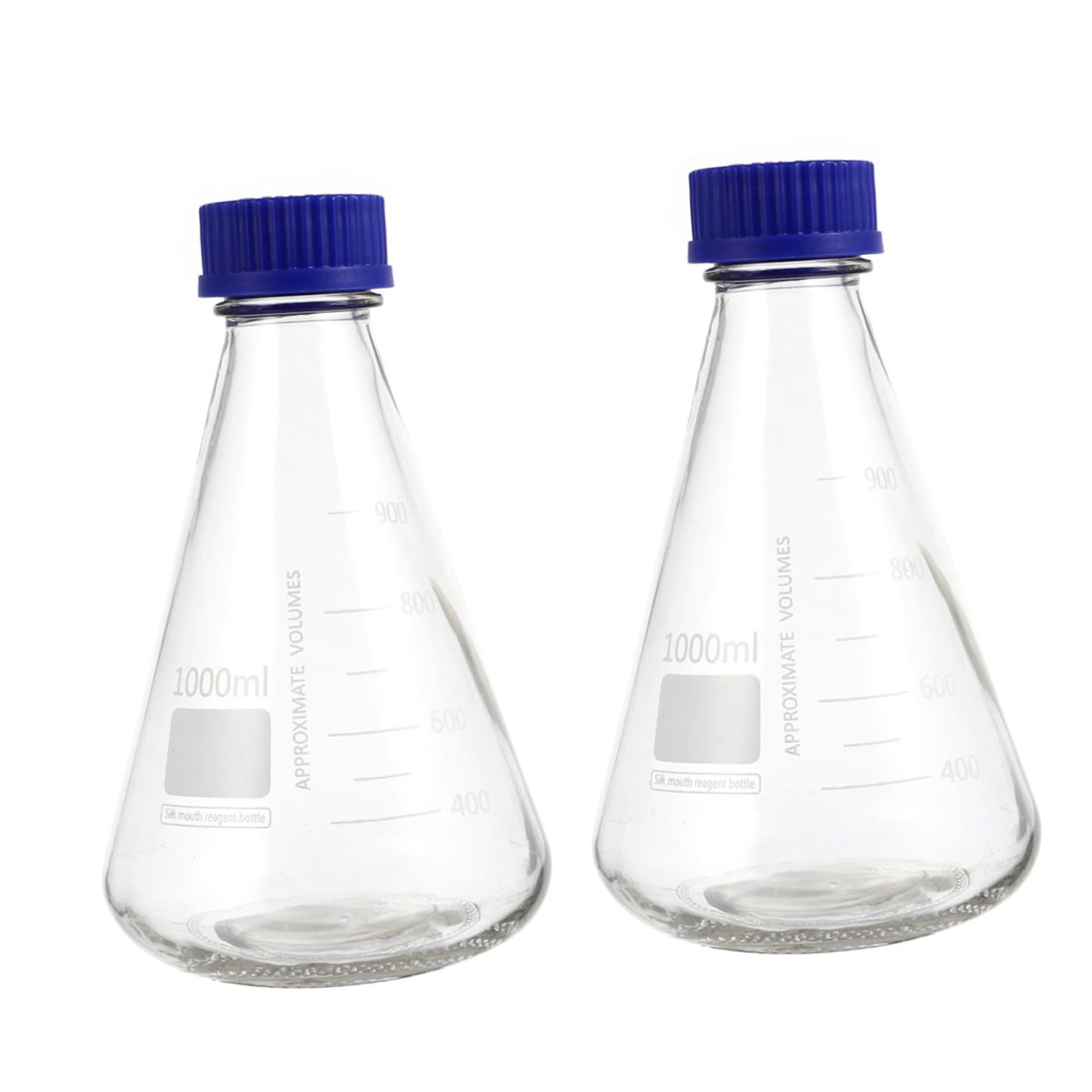Beute di Erlenmeyer in Vetro Tappo Blu Beute Coniche da Laboratorio da 1000 Ml Scala Graduata Set da 2 Bottiglie per Esperimenti Scientifici Adatte per Studenti e Uso
