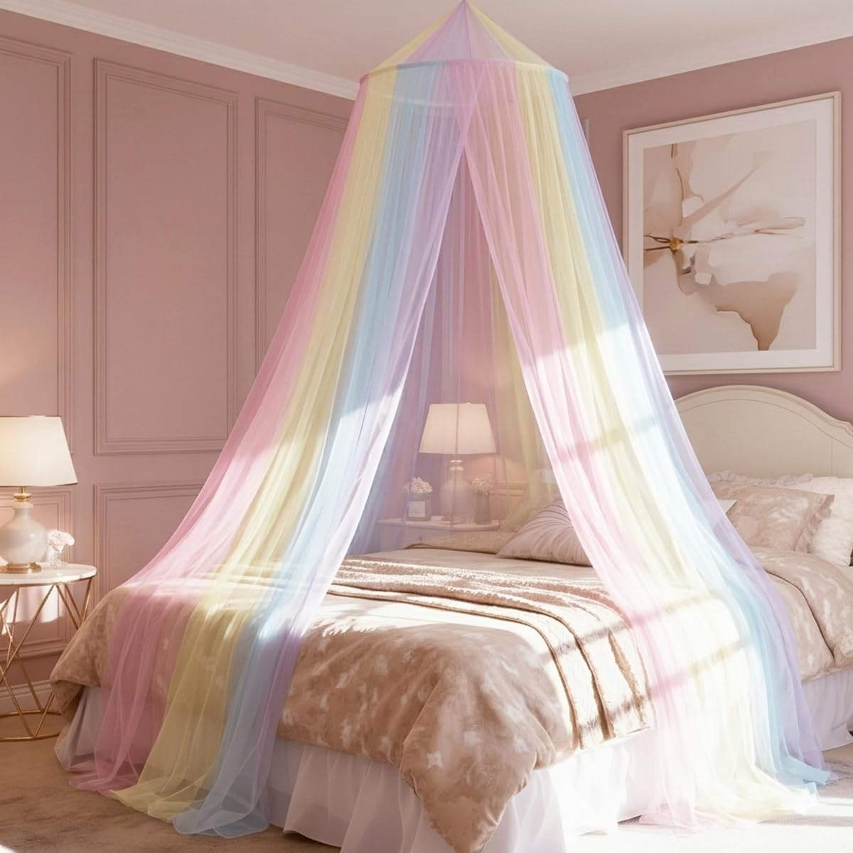Dosel de cama arcoíris para niñas mosquitera grande para evitar picaduras en la habitación