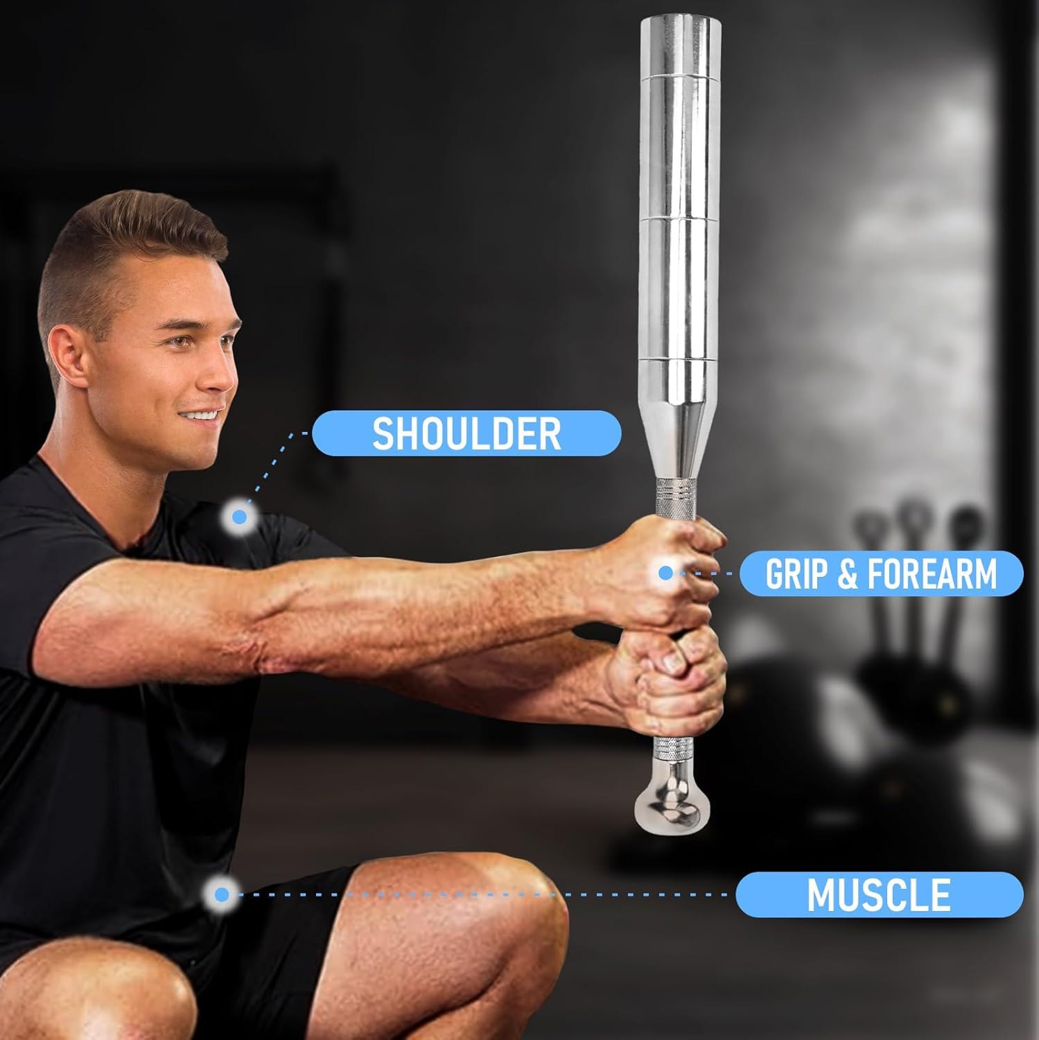 Einstellbare Stahlklub Glocke für Krafttraining - Heavy-Duty Wolfram Stahl Macebell mit rutschfestem Griff, 6,5 bis 17,5 LBS Gewichtsbereich, ideal für Grip Strengthening, Core Workouts & Rehabili