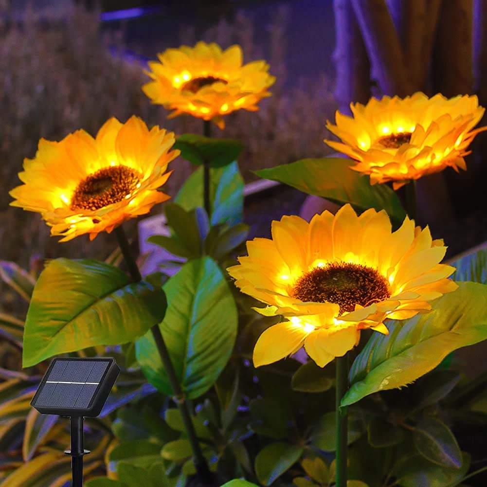 Azazaza Solar Sunflower Lights,3 Pack 10LED Starburst Sunflower Ground Landscape Light,Waterproof Decorative Solar Flowers Ornaments for Yard Garden Pathway