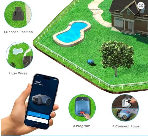 ESTOCK1 SPEED Robot tondeuse à gazon AI sans fil Périmètre avec batterie 4400 mAh — vue 2