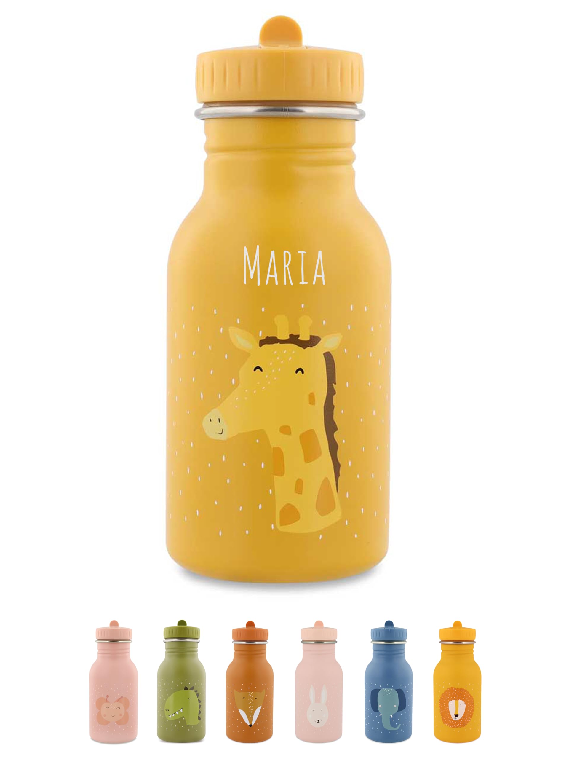 wunderwunsch Trinkflasche optional personalisiert für Kinder, Flasche personalisiert, Babyflasche, Kindertrinkflasche, Trixie Flasche mit individuellem Namen (Giraffe, 350ml)