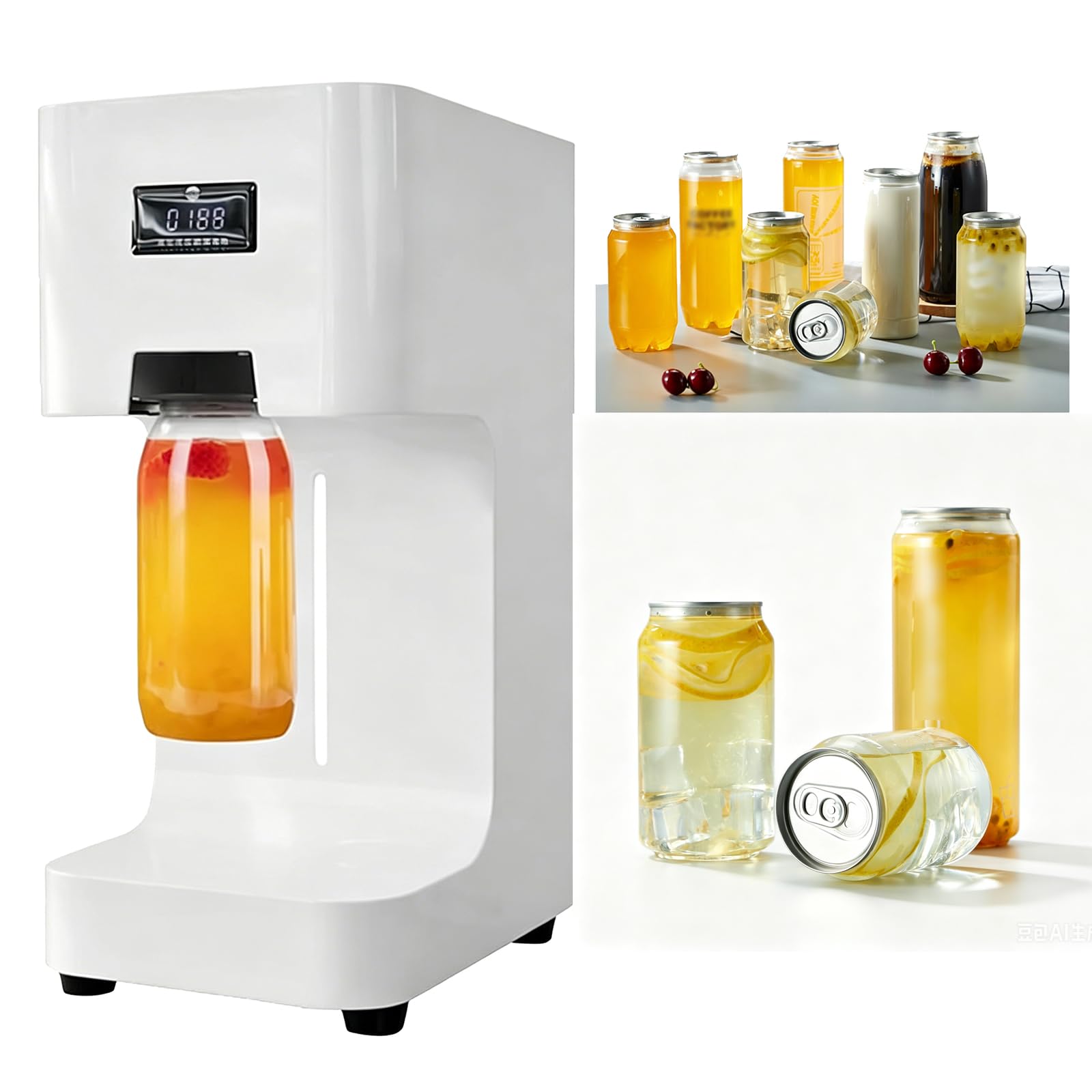 FHRKA Commercial Soda Can Sealer with LCD Counter,Easy to Operate, Electric Canning Machine for Aluminum, Plastic Beverage Cans (White)