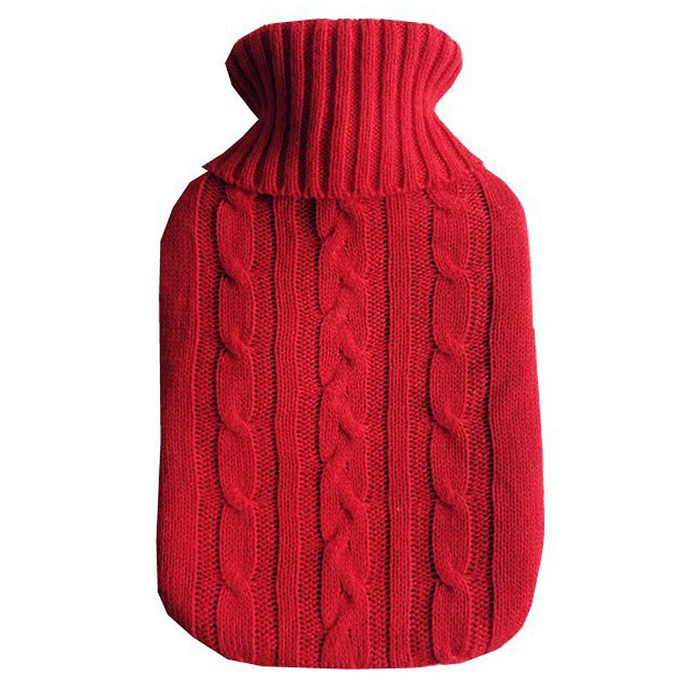 TRIXESRed Knitted Hot Water Bottle Cover – Gifts for Men Women & Kids – Pain Relief Pad & Warmer for The Cold - Warm Body Back Neck Feet Hands – Fits 2 Litre Bottles Cover ONLY (Bag Not Included)…