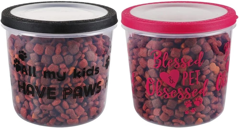 Coming CGT Blessed & Pet Obsessed All My Kids Have Paws Plastic Dog Cat Treat Food Storage Containers Canisters Jar Pink and Black 7 x 6.75 in. (Set of 2) Clear, Pink, Black