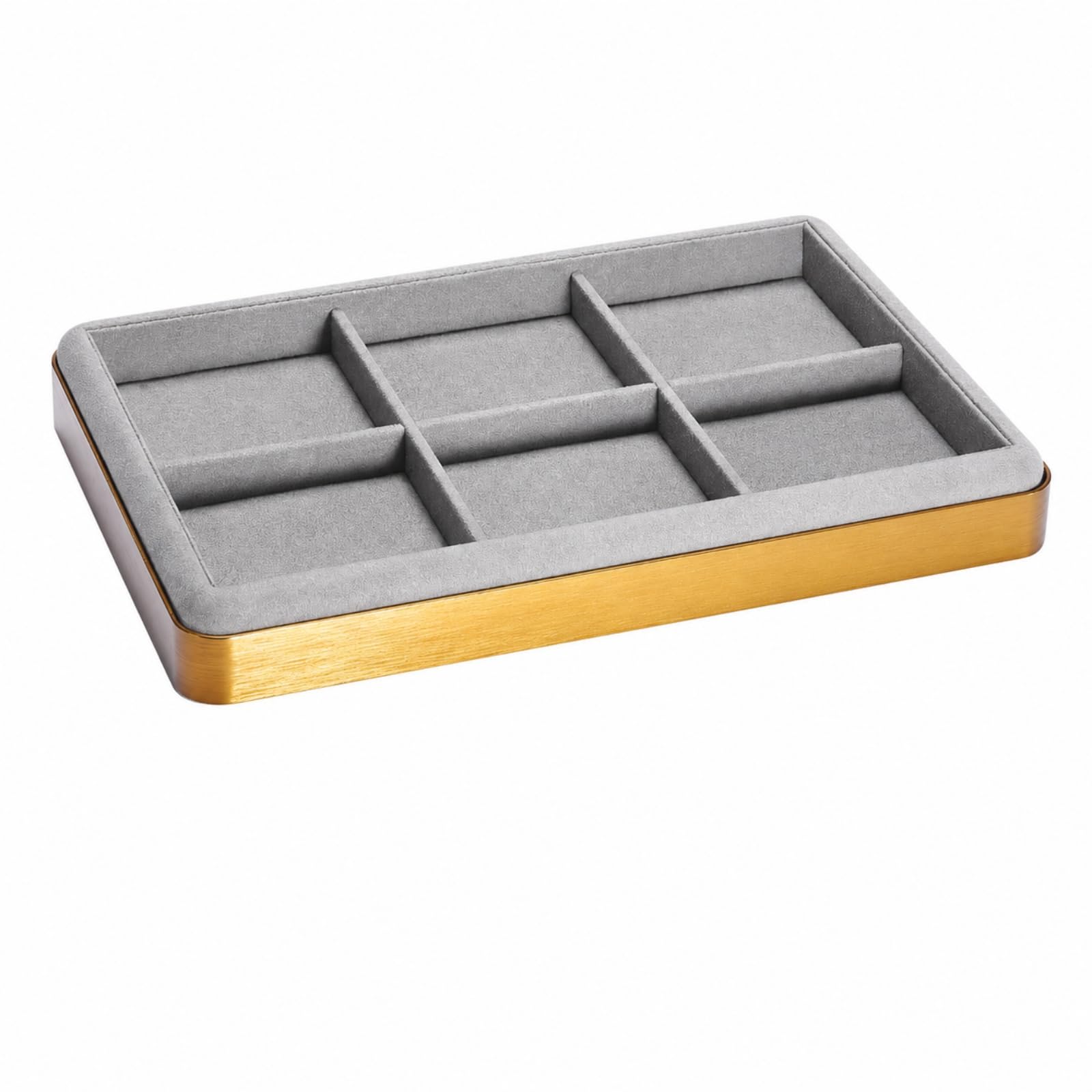Plateau à Bijoux avec Surface Coussinée, Gris Clair, Plateau À 6 Compartiments