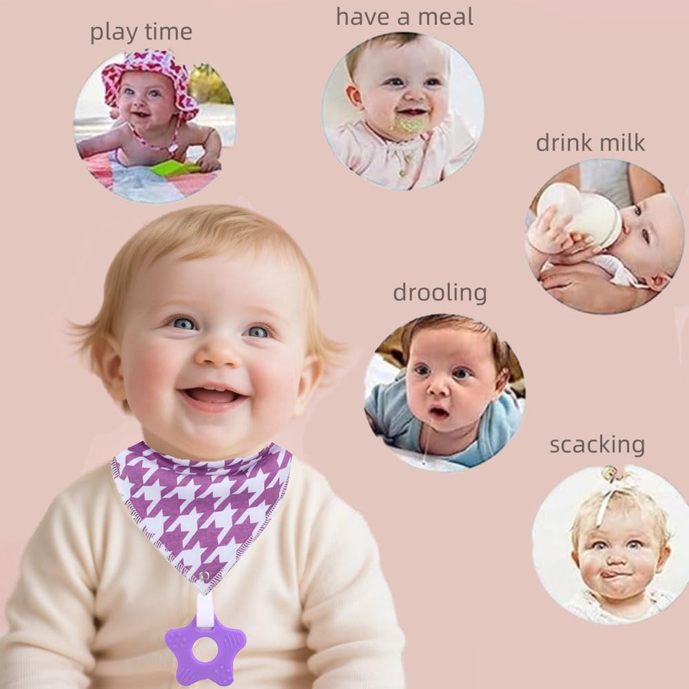 Oaygat 4 Pcs Baby Bibs Newborn Toddler Bandana Teething Bib Baby Bibs Super Soft and Absorbent Drool Bibs with Teether Teething Infant Bib for Boys Girls Unisex Infant Toddlers - Image 2