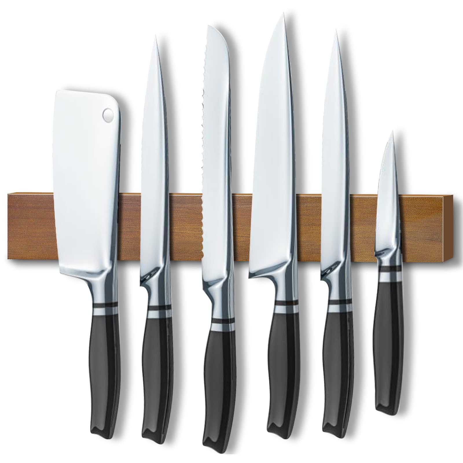 MITOUER Knife Stand, Magnetic, Magnetic Knife Stand, Knife Case, Wooden, Wall Mounted, Kitchen Tool, Storage, Hygiene, Removable, Stylish, Easy Cleaning, 15.7 inches (40 cm), Japanese Instruction : Ho