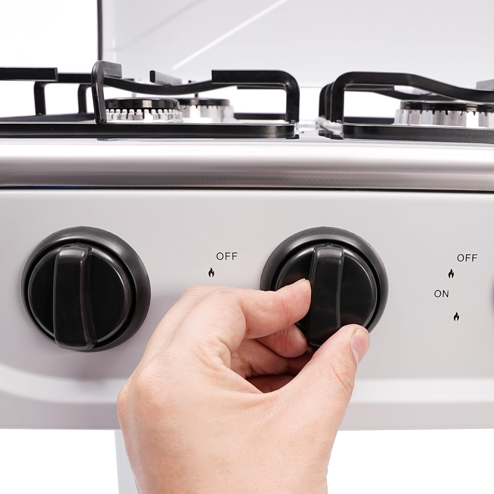 OUKANING Cuisinière à gaz 5 flammes 2,5 kW autonome boutons rotatifs couvercle pieds antidérapants extérieur camping camping-car blanc