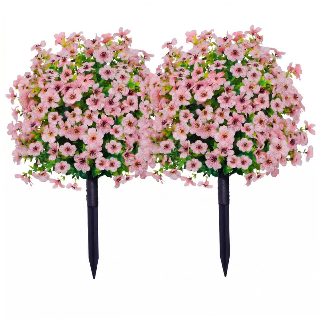 Xoeryoy Artificial Flowers With Ground Stakes, 2pcs UV Resistant Artificial Outdoor Plants, Vibrant Faux Flowers For Garden Home Decor ;1