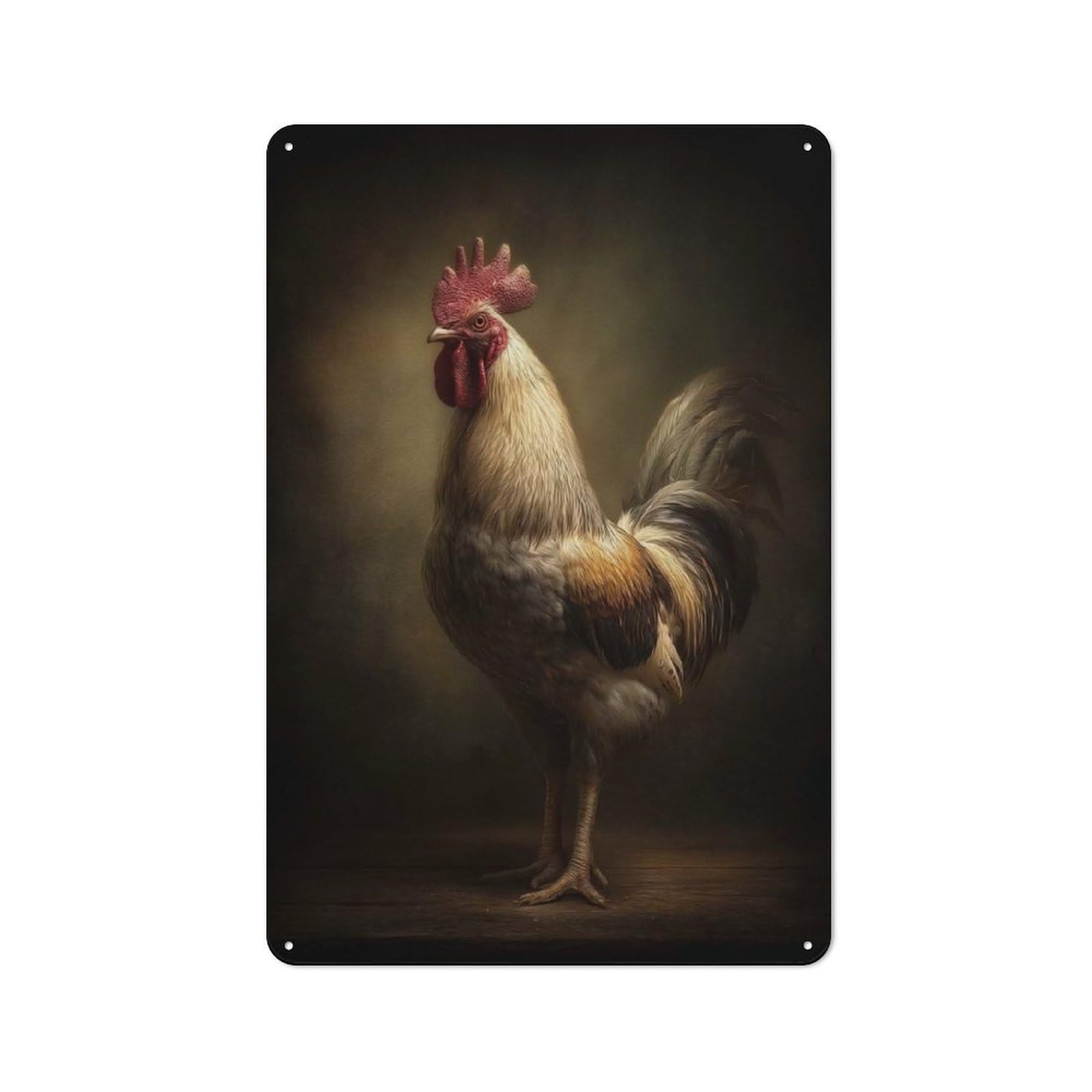 Rooster Portrait Vintage Metal Sign 30x20cm for Hobby Room Or Studio, Housewarming Present for People Styling Hobby Room And Studio
