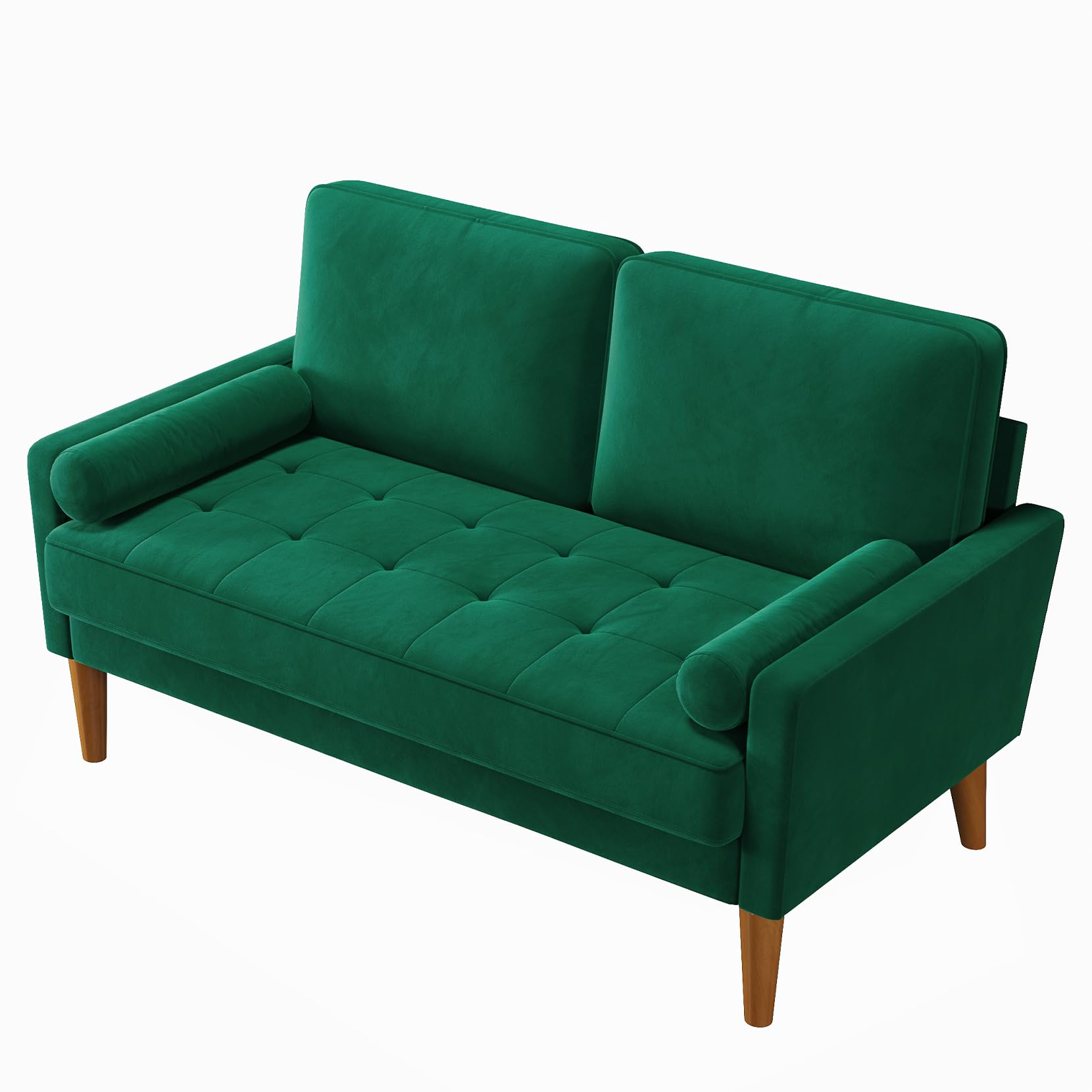 Vesgantti Couch 2 Sitzer, Samt Kleines Sofa mit 2 Wurfkissen, Modern Mini Sofa, Getuftetes Kleine Couch für Wohnzimmer/Schlafzimmer/Büro/Wohnung, 121x 77 x 87cm, Grün