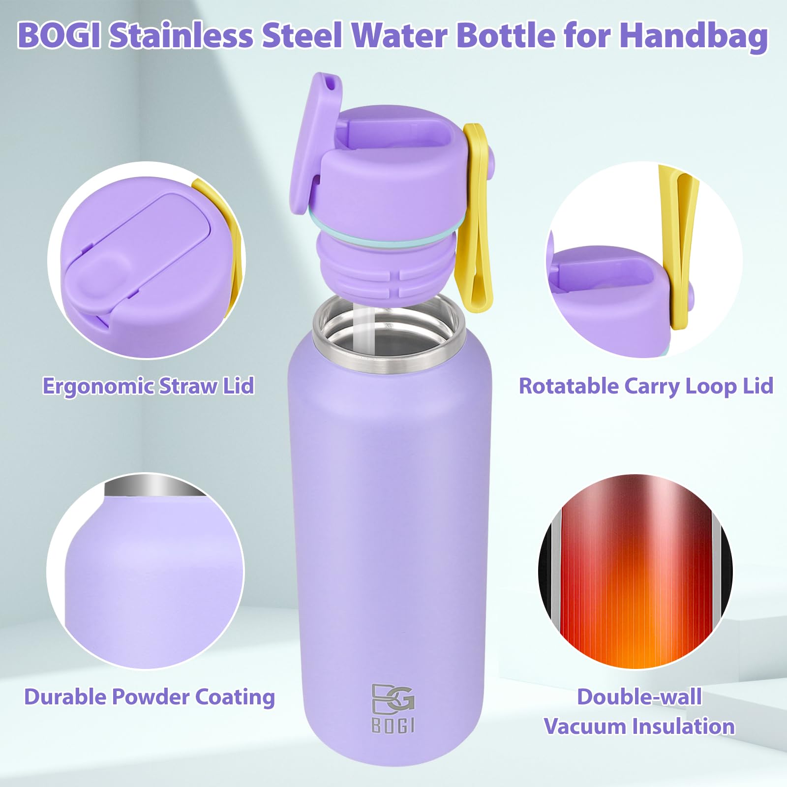 BOGI 350ml Small Metal Water Bottle with Straw - Image 4