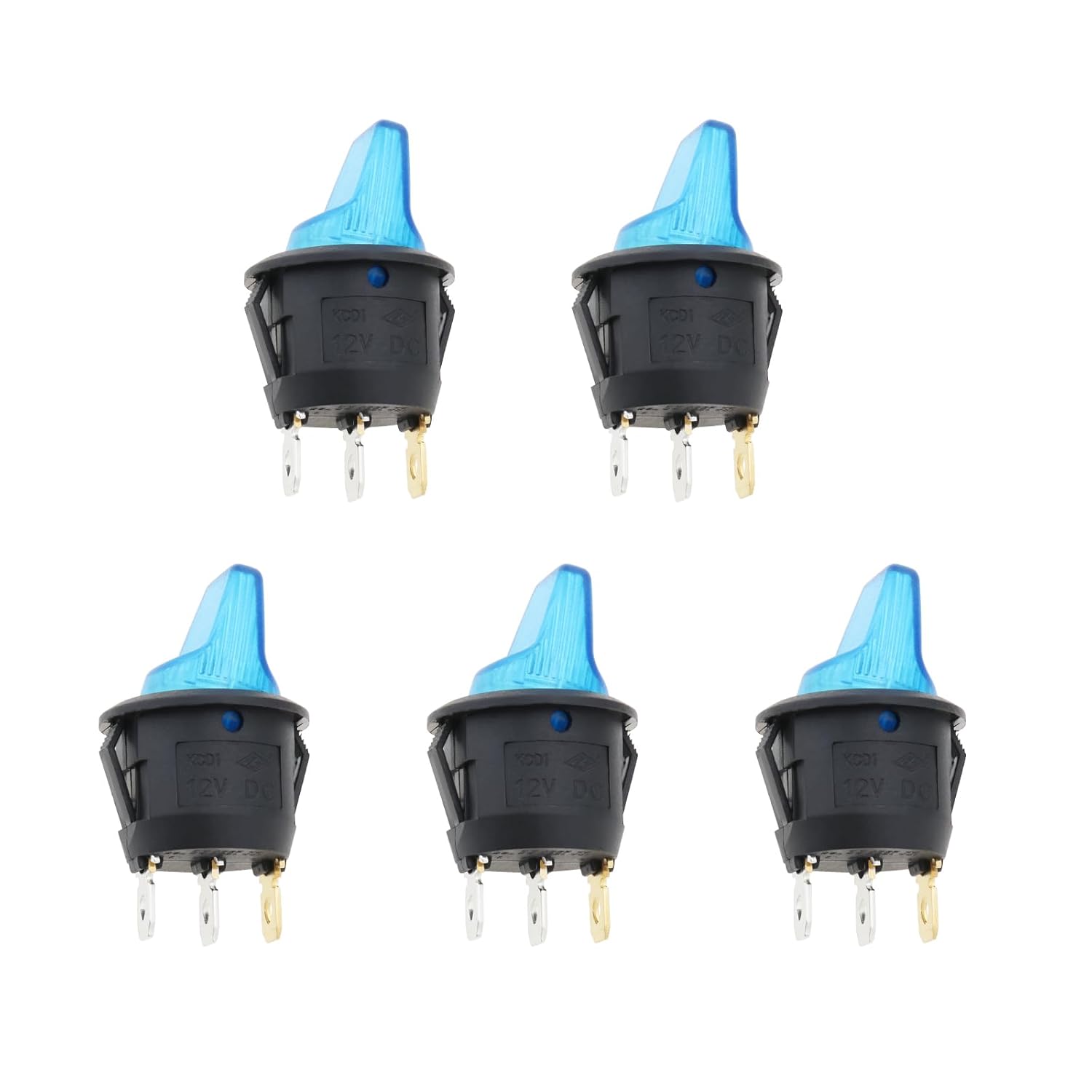 5PCS Blue LED 3-Pin Long-Handle Rocker Switch Round On-Off Rocker Toggle Switch 12V10A Suitable for Car Truck Ship Modification Switch