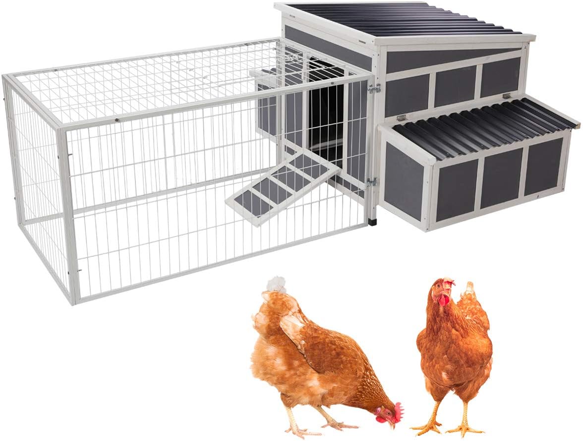 Esright 88" Large Chicken Coop Wooden Chicken Cage Hen House, Outdoor Yard Poultry Pet Hutch for Small Animal Coops with Nesting Box and Chicken Run for 6-8 Chickens