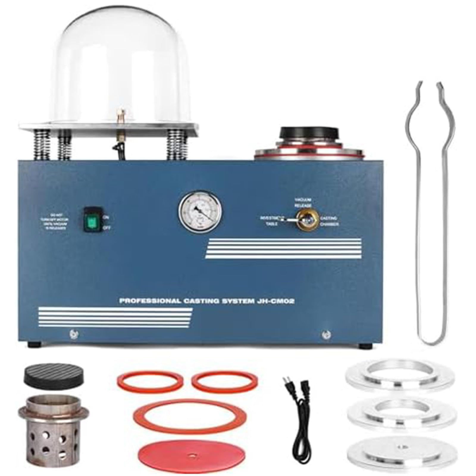 Macchina per Colata sotto Vuoto da 375 W,Macchina per Colata per Stampi in Gesso da 2L,Combinazione Fusione a Cera Persa per Gioielli,con Copertura Sottovuoto,Manometro Accurato