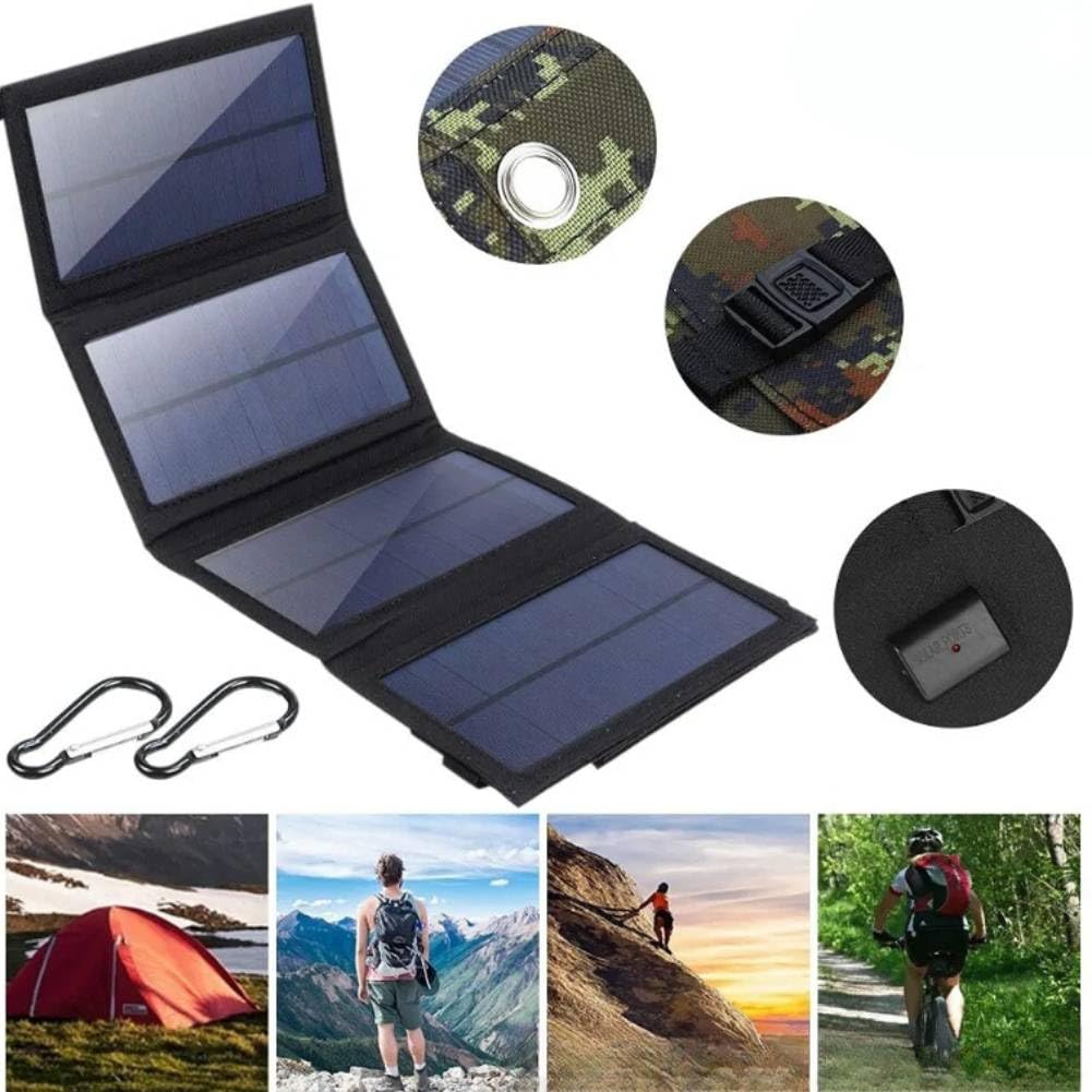 Tyenaza Panneau solaire USB de 20 W, chargeur de cellules solaires polycristallines portables pliables résistant à l'eau, pour randonnée, camping, trekking, téléphones, appareils photo, ventilateurs
