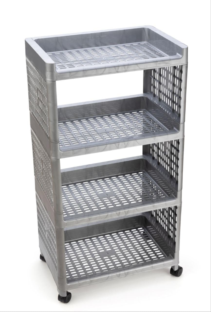 Plastic Multipurpose Storage Racks | 5 Shelfs Storage Organizer Racks for Home, Kitchen, Bathroom | Kitchen Trolley Rack with Wheels (Silver, 4 Layerr)-image-23