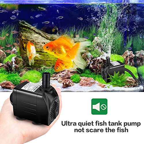 Winkeyes 400GPH Water Pump with 48 Hours Anti Dry Burning, Ultra Quiet 25W Submersible Fountain Aquarium Fish Pond Hydroponic Pump with 6.9ft High Lift, 5.9ft Power Cord, 2 Nozzles - Thumbnail 4