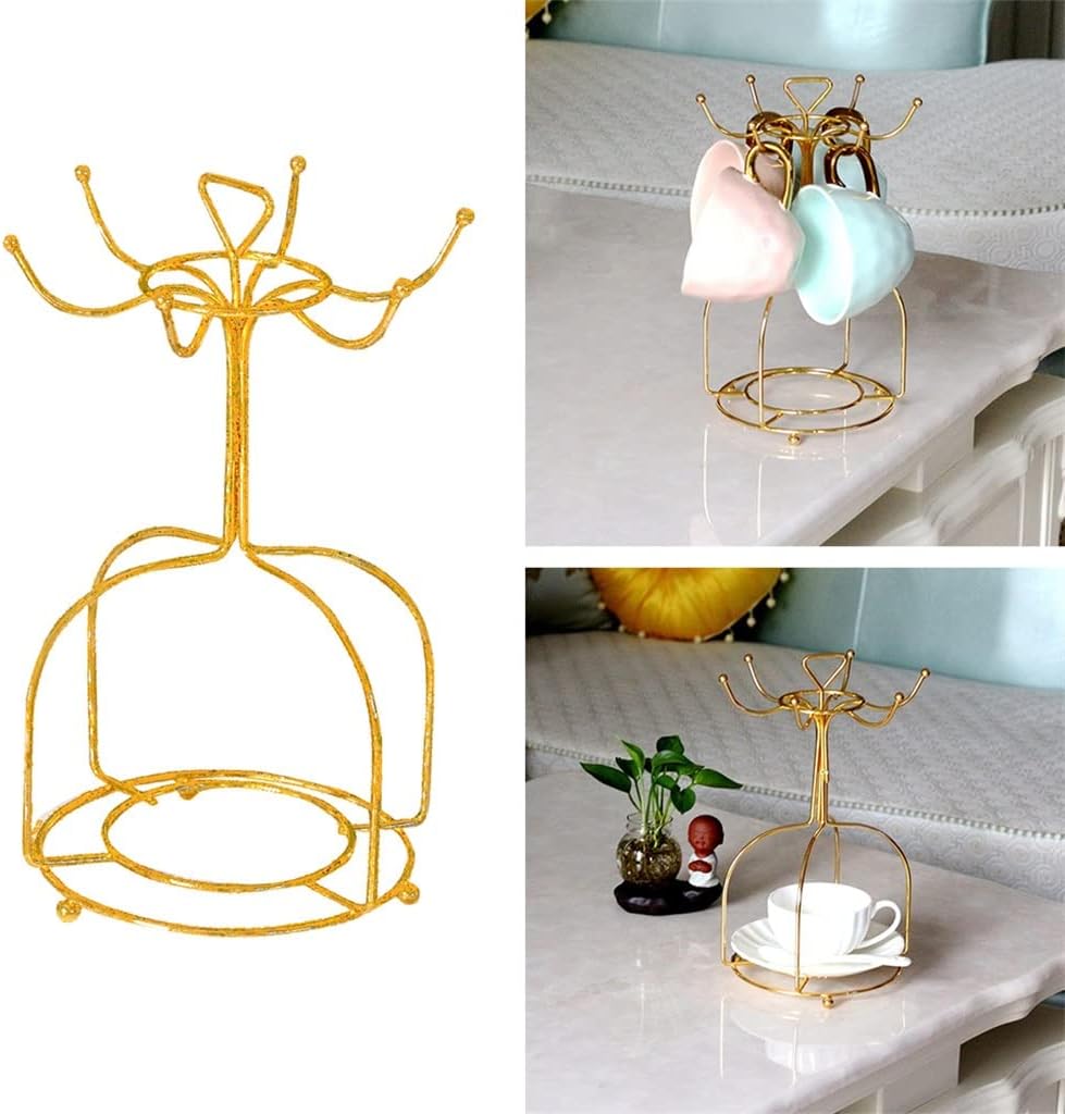 Kitchen Countertop with Handle Tree Saucer Coffee Mug Holder 6 Hook Gold Restaurant Home Organizer