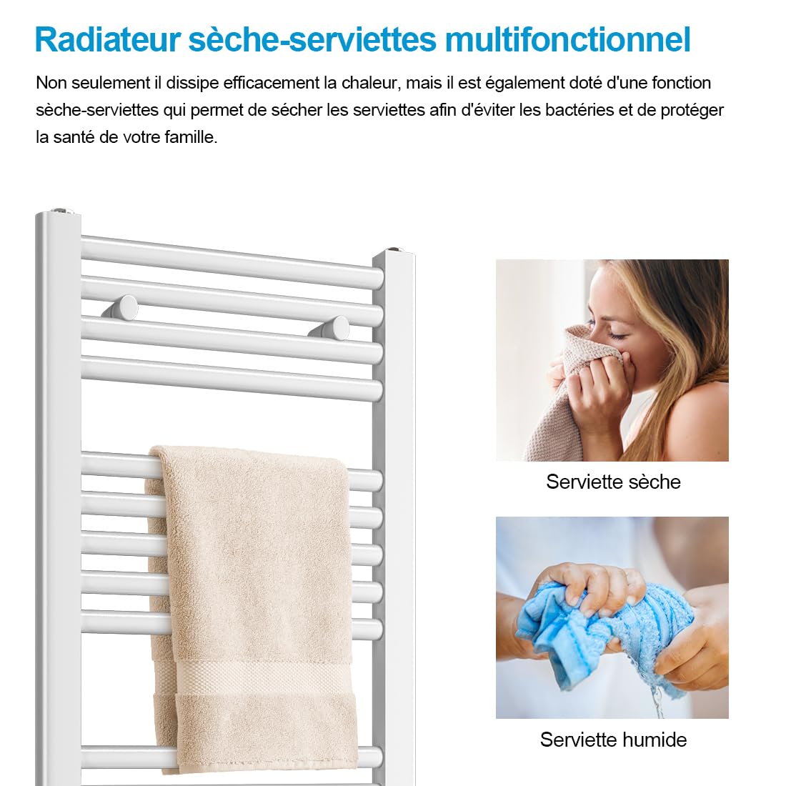 Heilmetz 1200 x 500 mm Sèche Serviettes à Eau Chaude, 513W Radiateur Chauffe Serviette Salle de Bain, Méthode de Chauffage - Eau Chaude,Chauffe Serviettes à température constante, Blanc