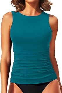 Tankini Tops for Women High Neck Swim Top Tummy Control Bathing Suit Top Modest Swim Tank Top No Bottom