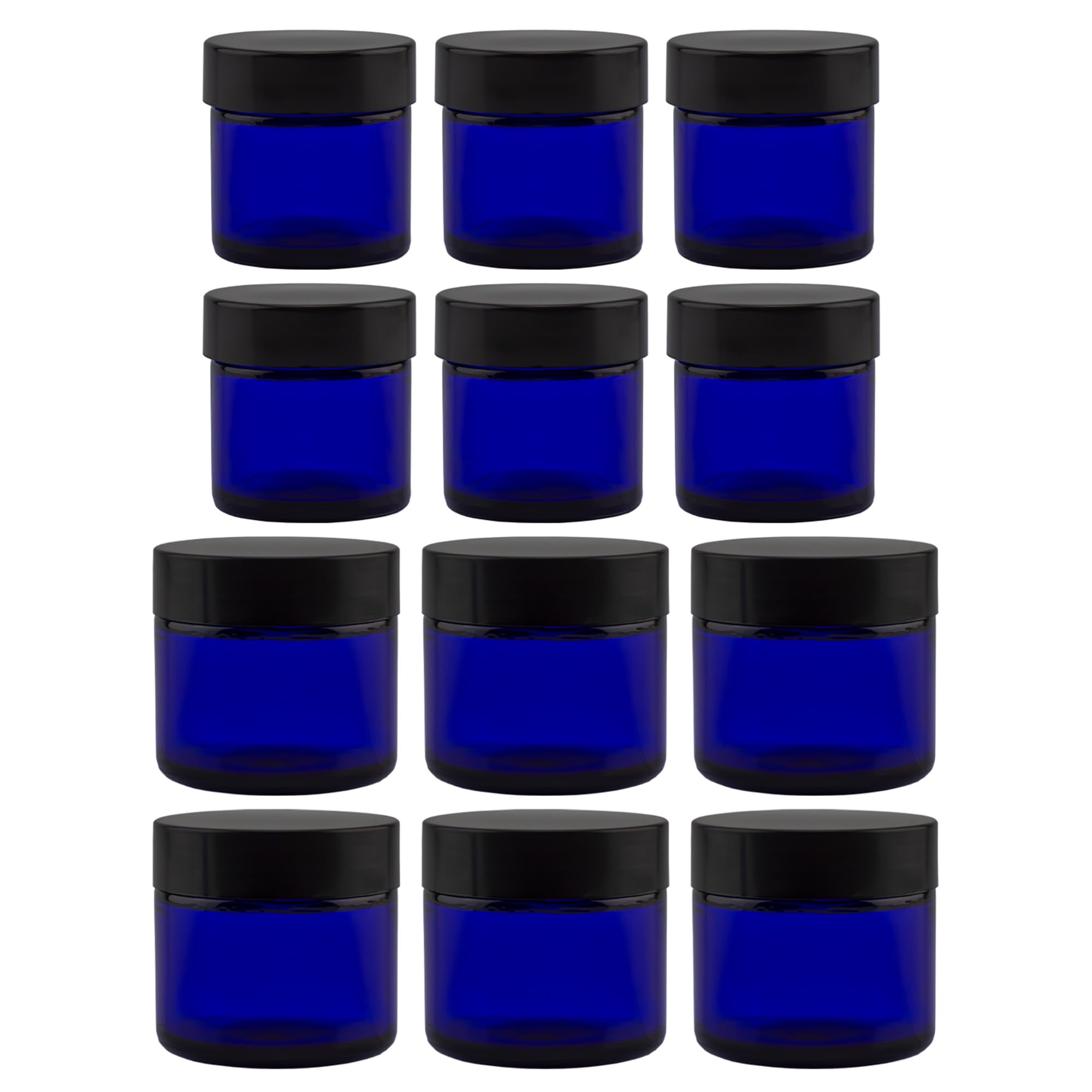 Cornucopia Brands Combination 12 Pack of Cobalt Blue 1oz & 2oz Glass Cosmetic Jars, Lids Included; Refillable Containers for Creams, Lotions