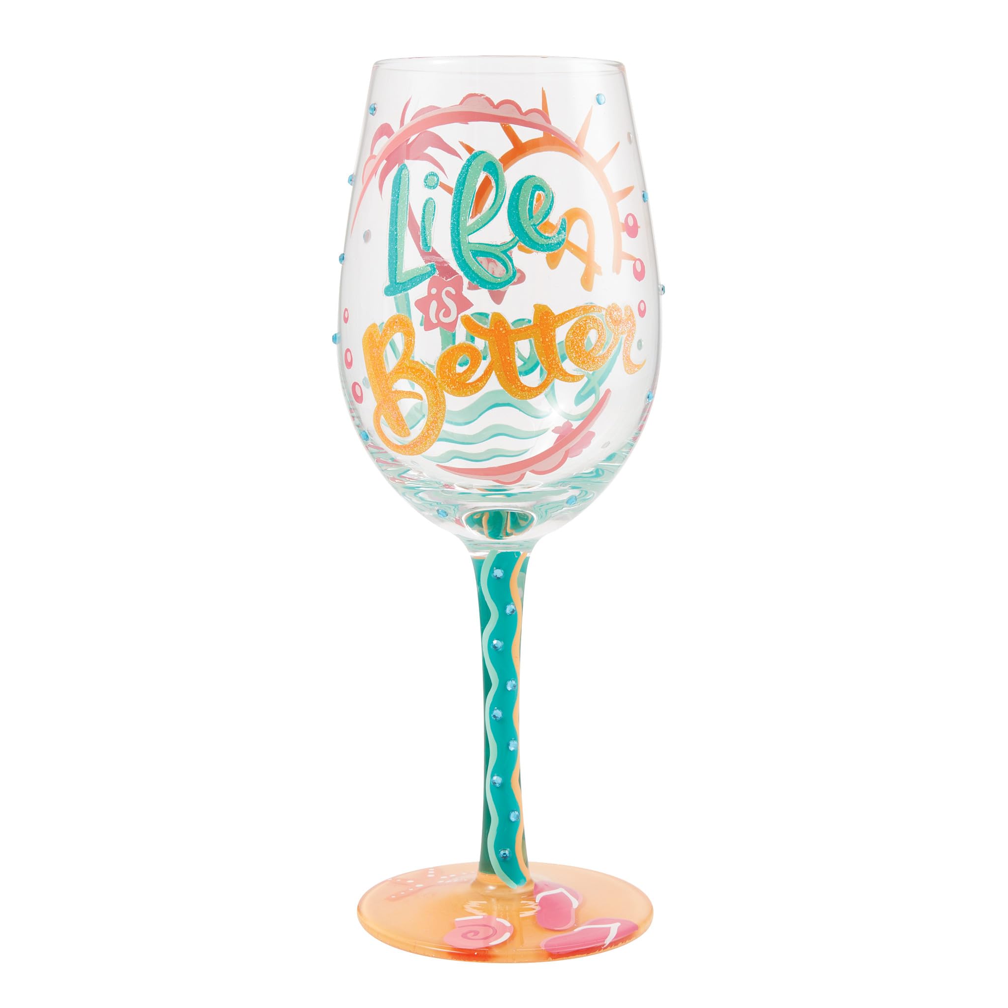 Verre à vin artisanal Lolita Enesco avec motifs multicolores peints à la main